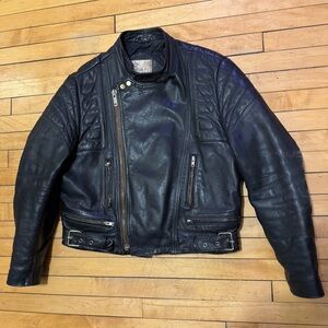 VTG 80s Bermans Cafe Racer Buckleback Heavy Leather Motorcycle Biker Jacket 44